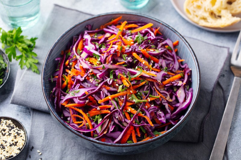 Red cabbage salad. Coleslaw in a bowl.